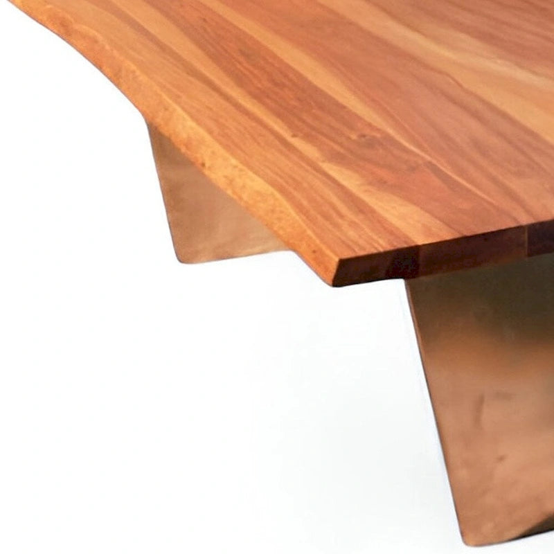 31 Table basse en bois de manguier massif à bord naturel, marron rustique