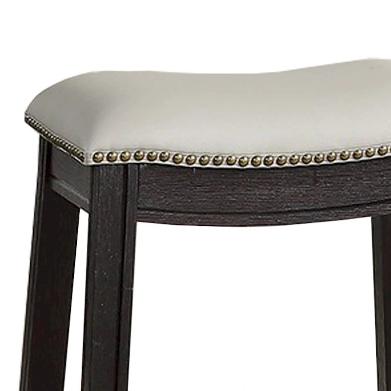 Tabouret de comptoir incurvé en similicuir avec garniture cloutée, lot de 2, gris