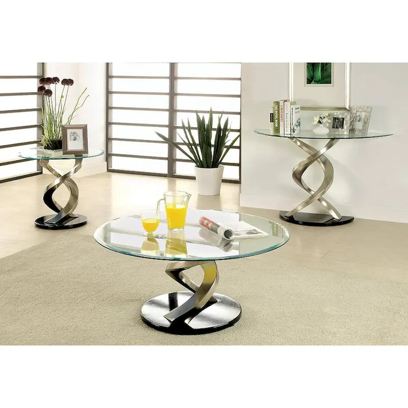 Table de canapé en demi-lune de 45 pouces en verre trempé argenté