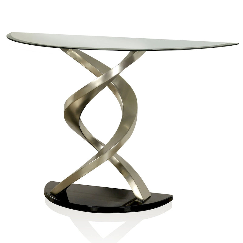 Table de canapé en demi-lune de 45 pouces en verre trempé argenté