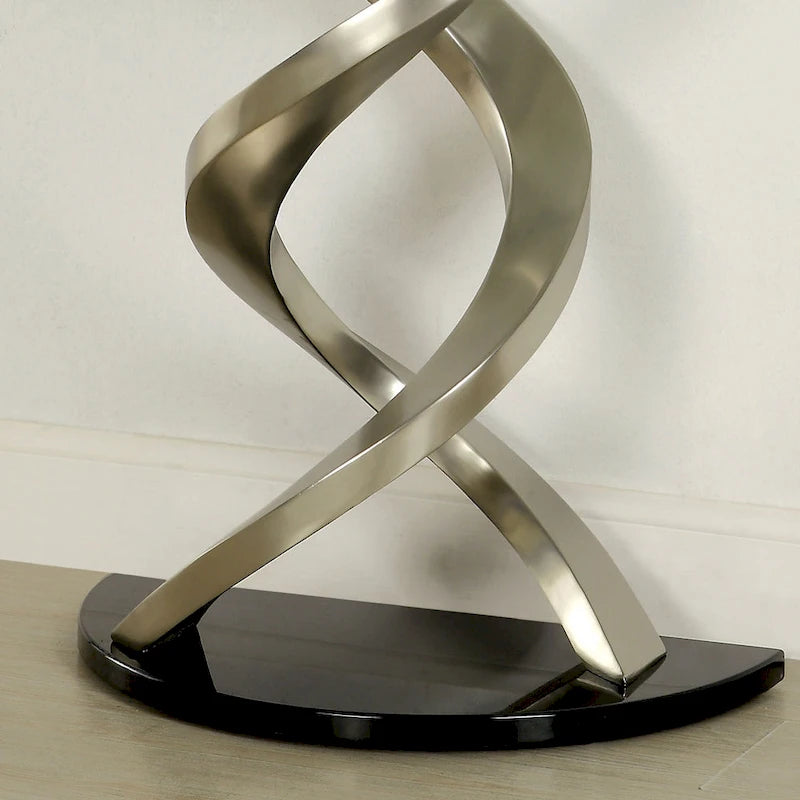 Table de canapé en demi-lune de 45 pouces en verre trempé argenté