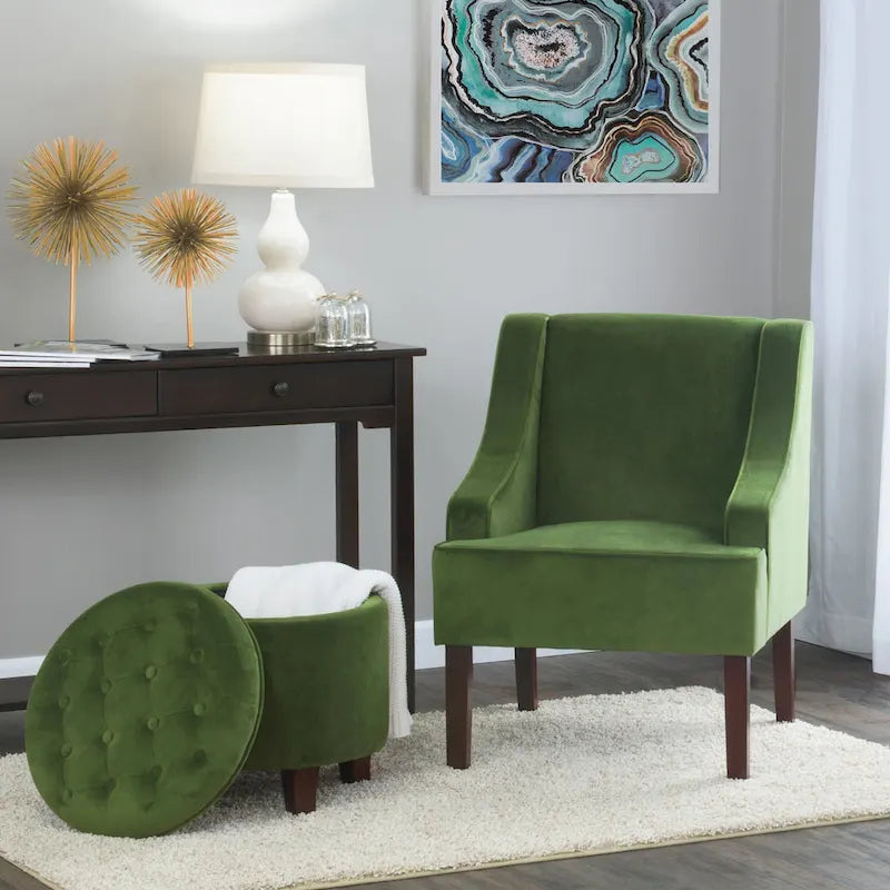 Fauteuil d'appoint en velours à accoudoirs arrondis