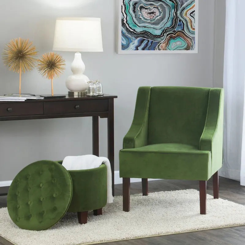 Fauteuil d'appoint en velours à accoudoirs arrondis