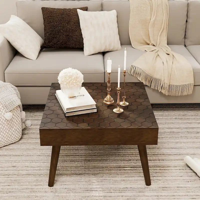 Table basse carrée rustique en bois massif pour salon - 24W x 24L x 15.3H