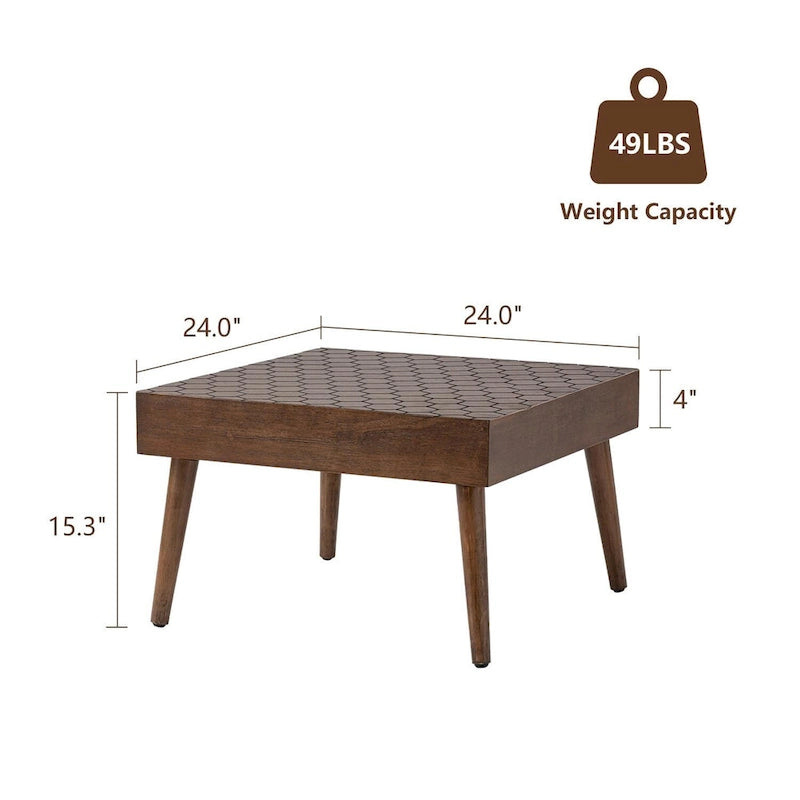 Table basse carrée rustique en bois massif pour salon - 24W x 24L x 15.3H