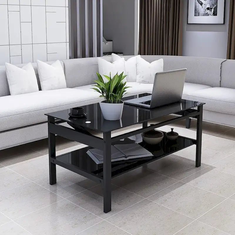 Table basse relevable en verre, noire
