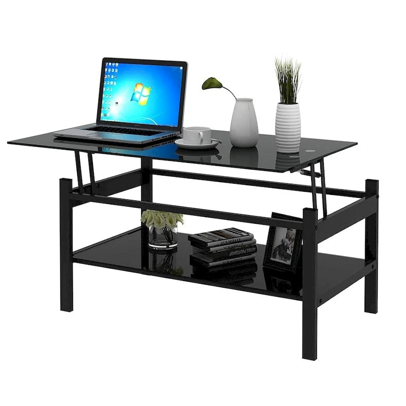 Table basse relevable en verre, noire