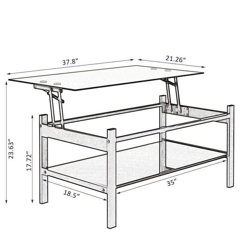 Table basse relevable en verre, noire