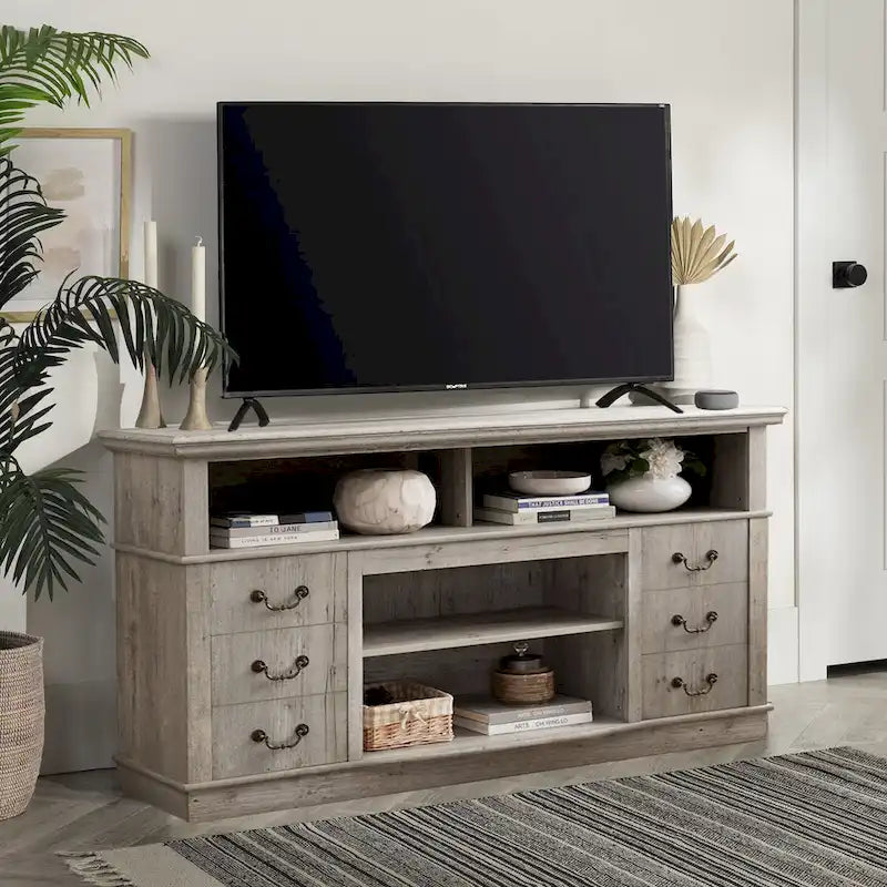 Meuble TV Rétro 60W, 2 armoires et étagères ouvertes - 60W*15.75D*34.25H