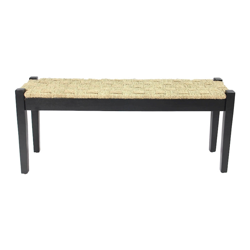 Banc d'intérieur en bois massif et jonc de mer naturel