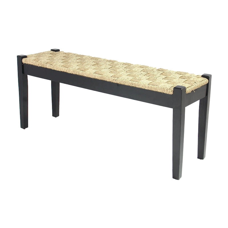 Banc d'intérieur en bois massif et jonc de mer naturel