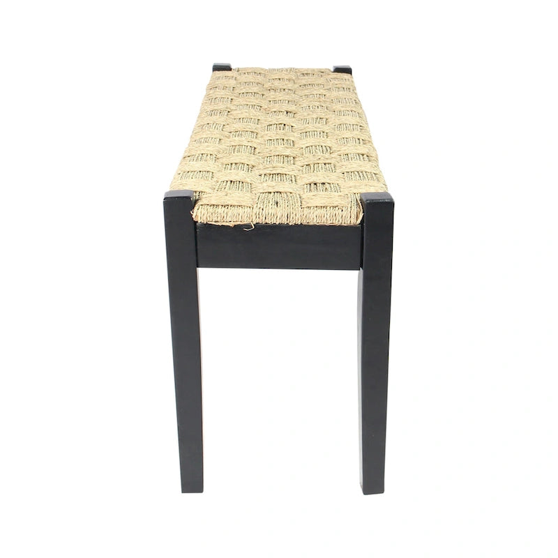 Banc d'intérieur en bois massif et jonc de mer naturel