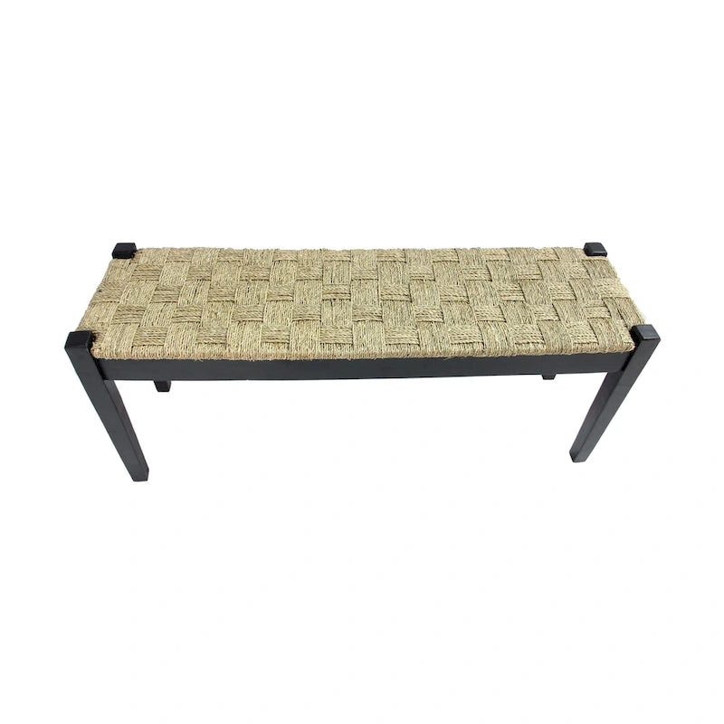 Banc d'intérieur en bois massif et jonc de mer naturel