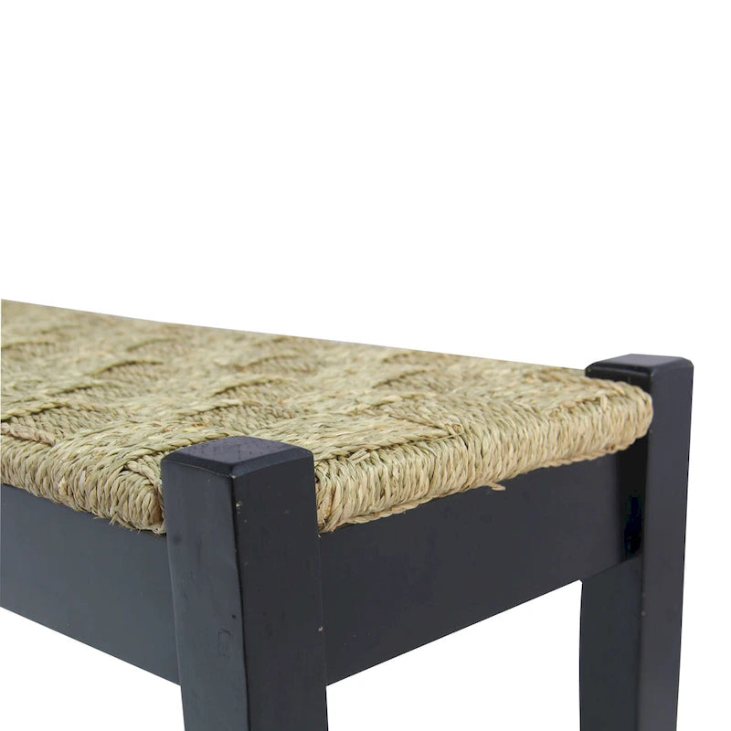 Banc d'intérieur en bois massif et jonc de mer naturel
