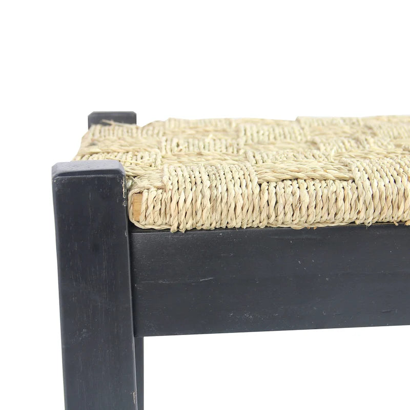 Banc d'intérieur en bois massif et jonc de mer naturel