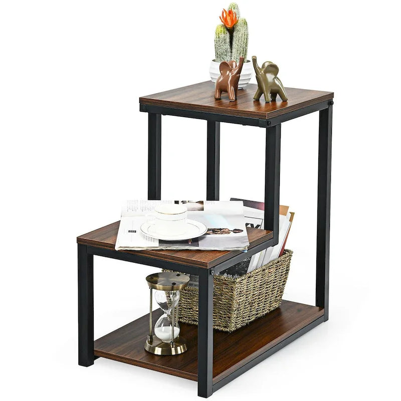Table de chevet/d'appoint à 3 niveaux avec étagère de rangement pour
