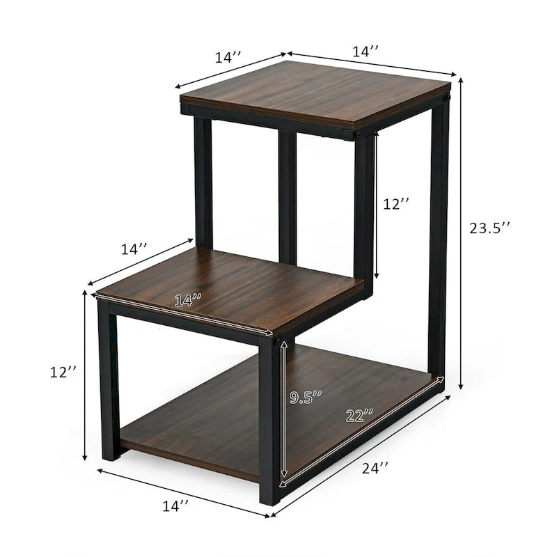 Table de chevet/d'appoint à 3 niveaux avec étagère de rangement pour