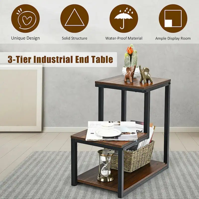 Table de chevet/d'appoint à 3 niveaux avec étagère de rangement pour
