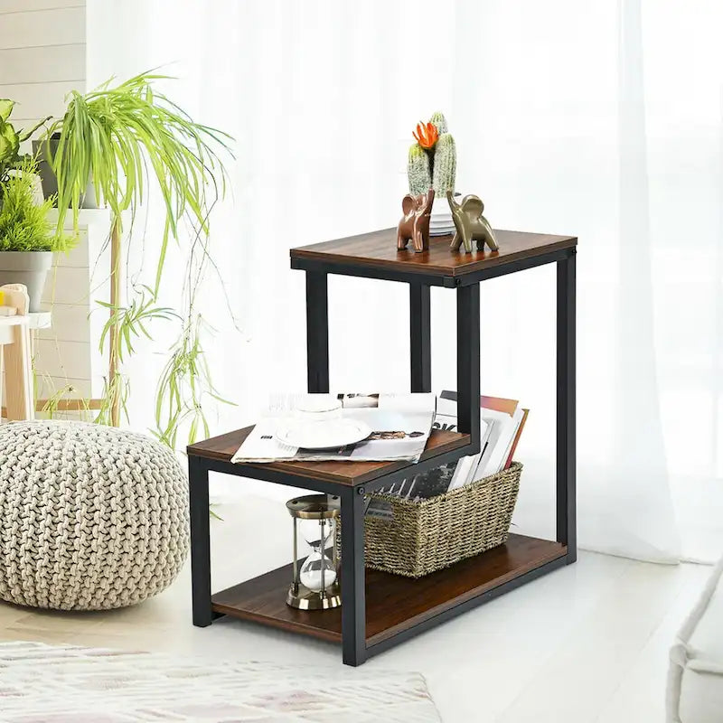 Table de chevet/d'appoint à 3 niveaux avec étagère de rangement pour