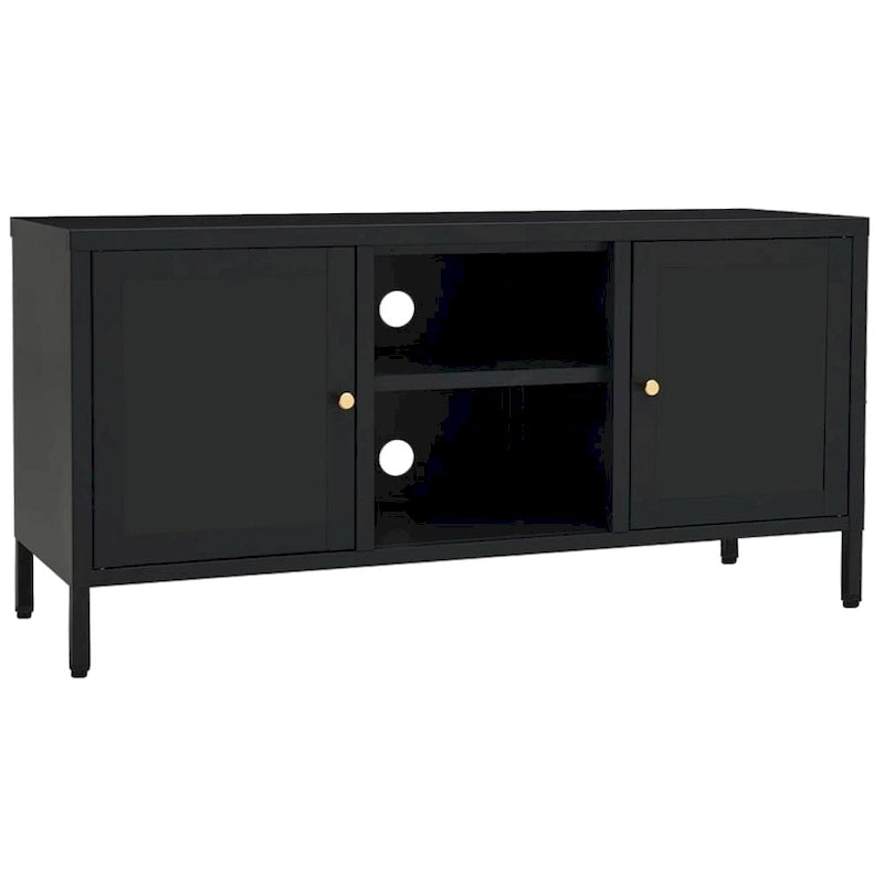 Meuble TV XL noir 41.3x13.7x20.4 Acier et verre - 41.3 x 13.7 x 20.4 - 41.3 x 13.7 x 20.4