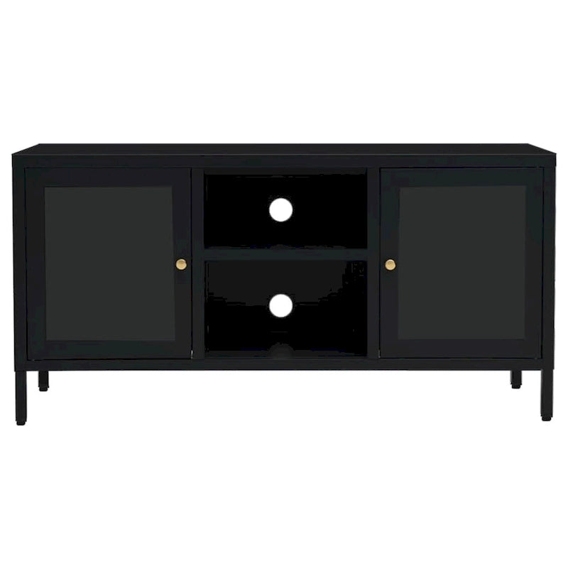 Meuble TV XL noir 41.3x13.7x20.4 Acier et verre - 41.3 x 13.7 x 20.4 - 41.3 x 13.7 x 20.4