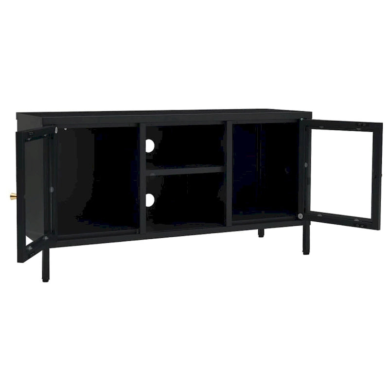 Meuble TV XL noir 41.3x13.7x20.4 Acier et verre - 41.3 x 13.7 x 20.4 - 41.3 x 13.7 x 20.4