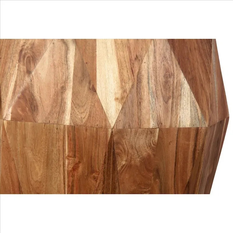 Table d'appoint en bois de manguier facetté fait main de 21,5 pouces avec plateau octogonal, brun naturel - 16L x 16W x 21,5H