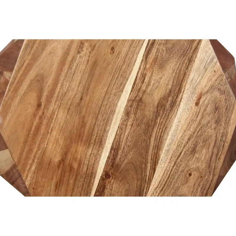 Table d'appoint en bois de manguier facetté fait main de 21,5 pouces avec plateau octogonal, brun naturel - 16L x 16W x 21,5H