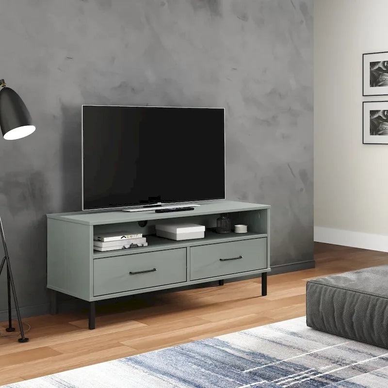 Meuble TV XL Meuble TV Console TV avec pieds en métal Bois de pin massif OSLO - 106 x 40 x 46,5 cm