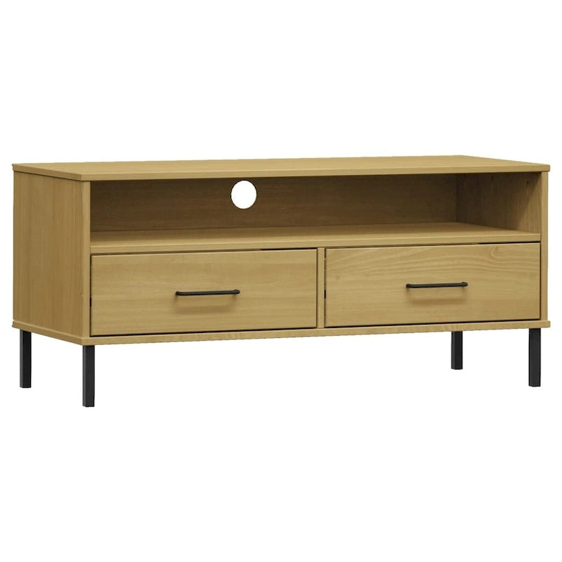 Meuble TV XL Meuble TV Console TV avec pieds en métal Bois de pin massif OSLO - 106 x 40 x 46,5 cm