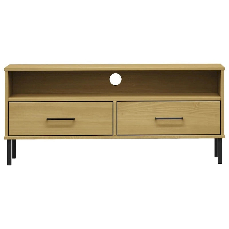 Meuble TV XL Meuble TV Console TV avec pieds en métal Bois de pin massif OSLO - 106 x 40 x 46,5 cm