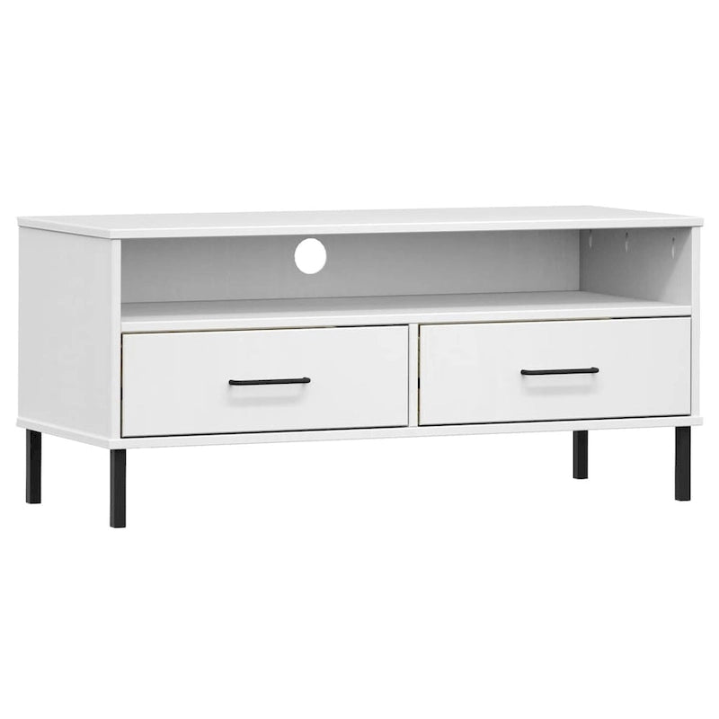 Meuble TV XL Meuble TV Console TV avec pieds en métal Bois de pin massif OSLO - 106 x 40 x 46,5 cm