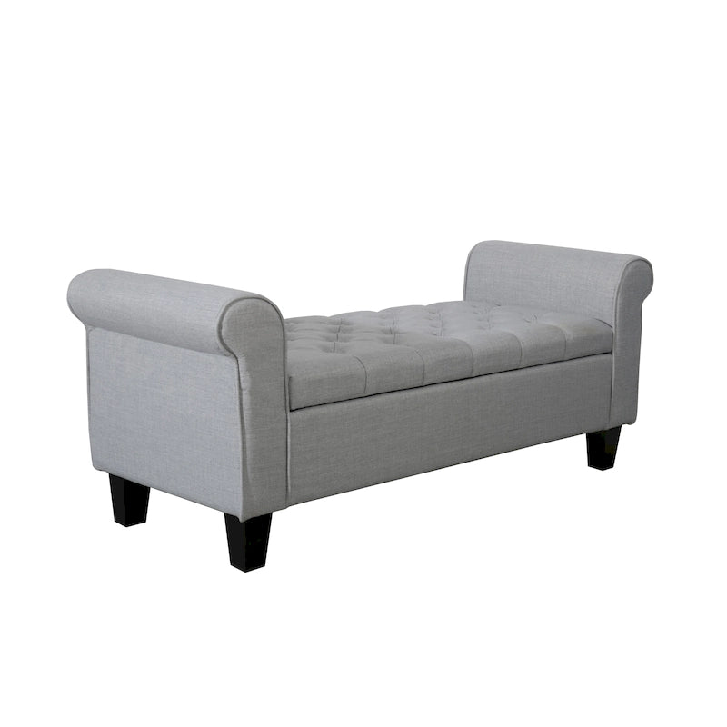 Banc de rangement capitonné en tissu avec couvercle à charnière