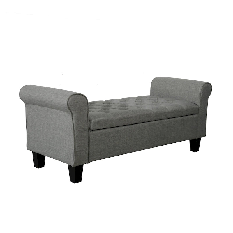 Banc de rangement capitonné en tissu avec couvercle à charnière