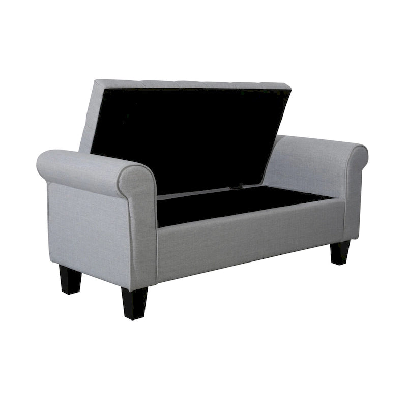 Banc de rangement capitonné en tissu avec couvercle à charnière