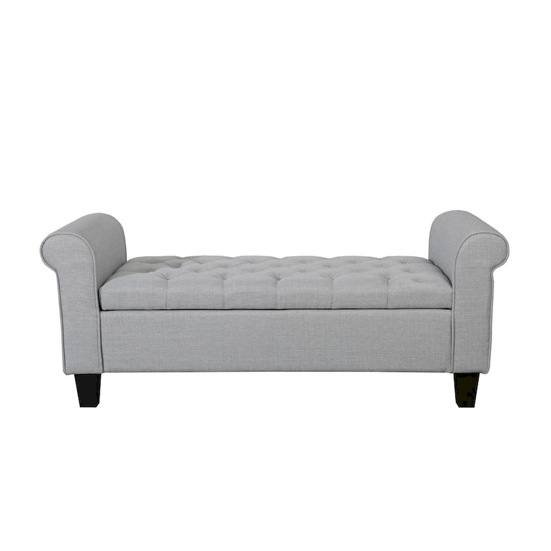 Banc de rangement capitonné en tissu avec couvercle à charnière