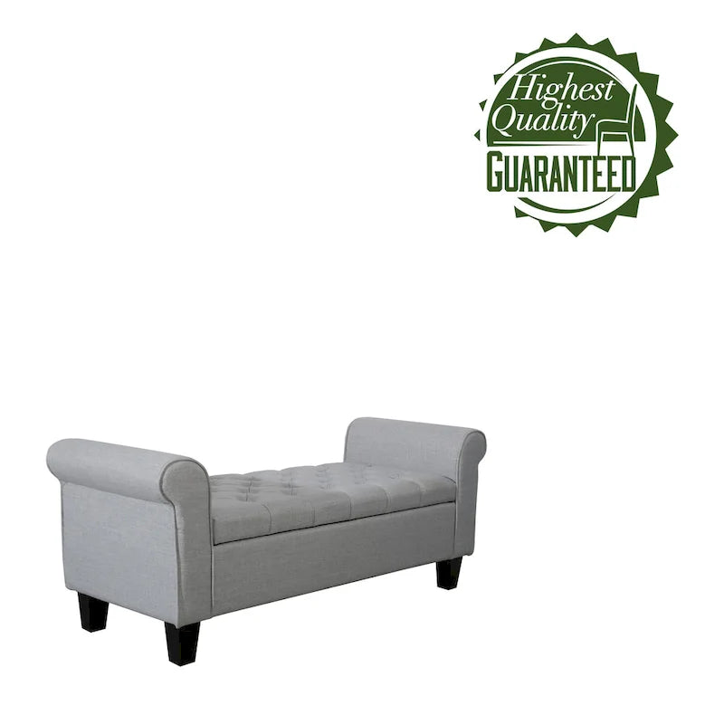 Banc de rangement capitonné en tissu avec couvercle à charnière