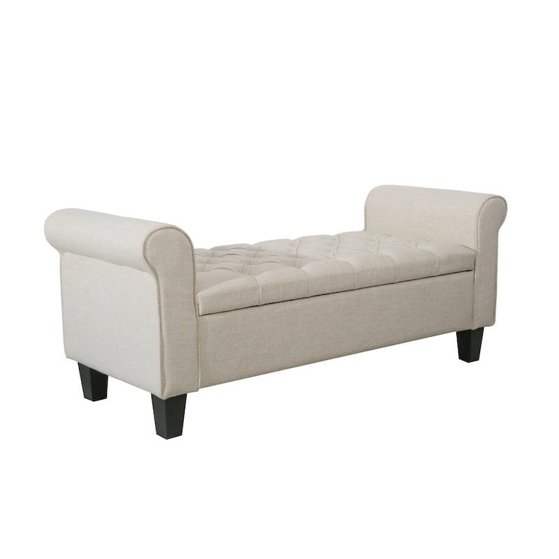 Banc de rangement capitonné en tissu avec couvercle à charnière
