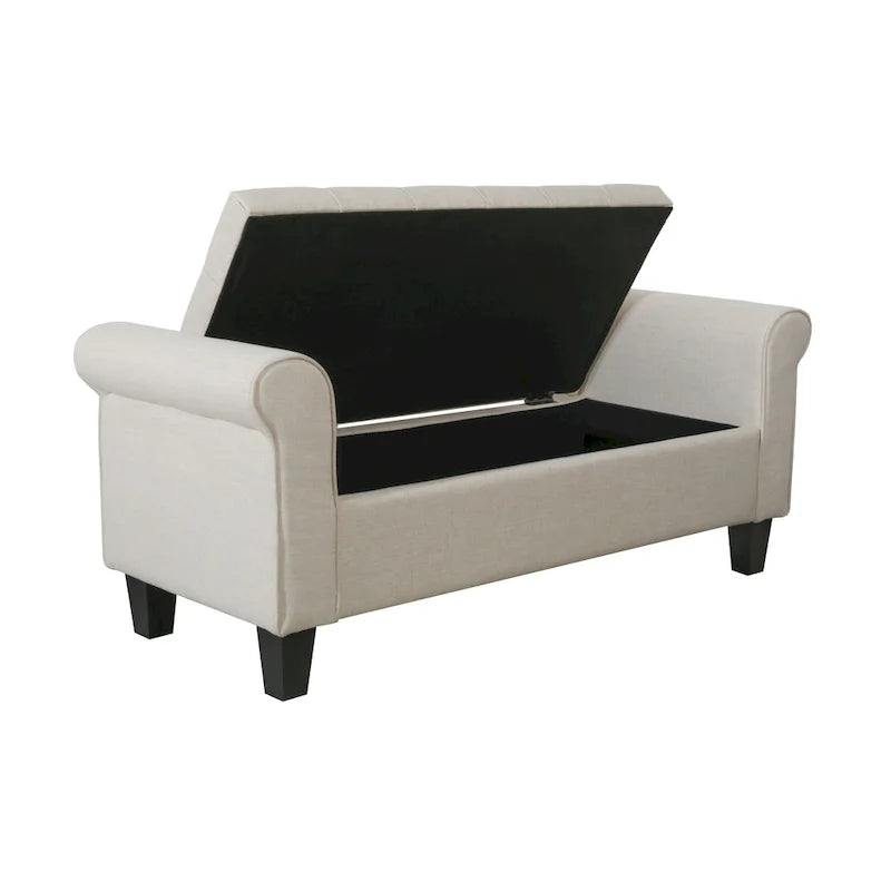 Banc de rangement capitonné en tissu avec couvercle à charnière