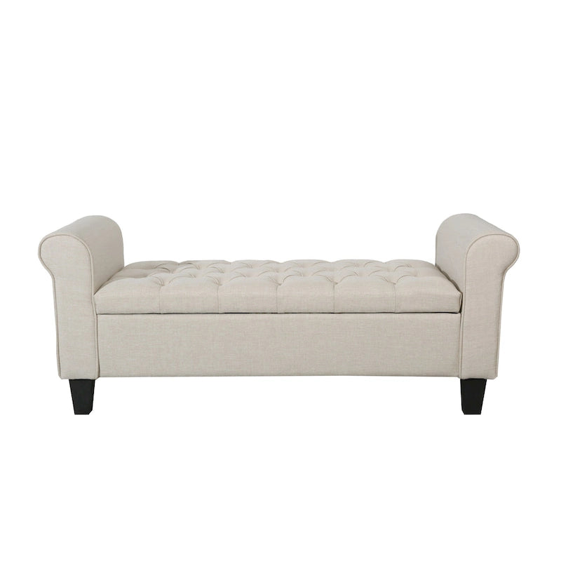 Banc de rangement capitonné en tissu avec couvercle à charnière