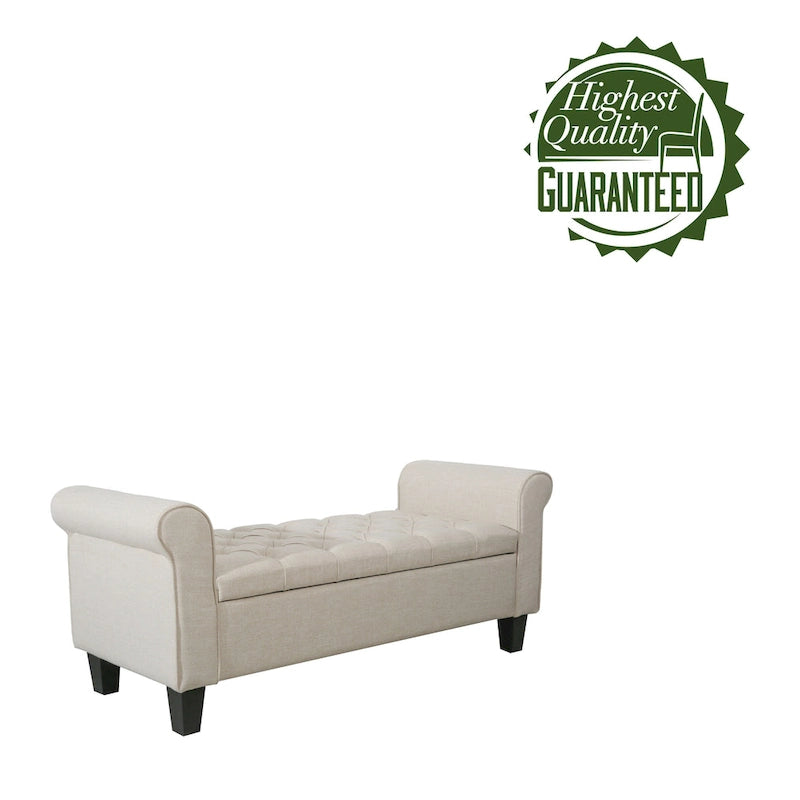 Banc de rangement capitonné en tissu avec couvercle à charnière