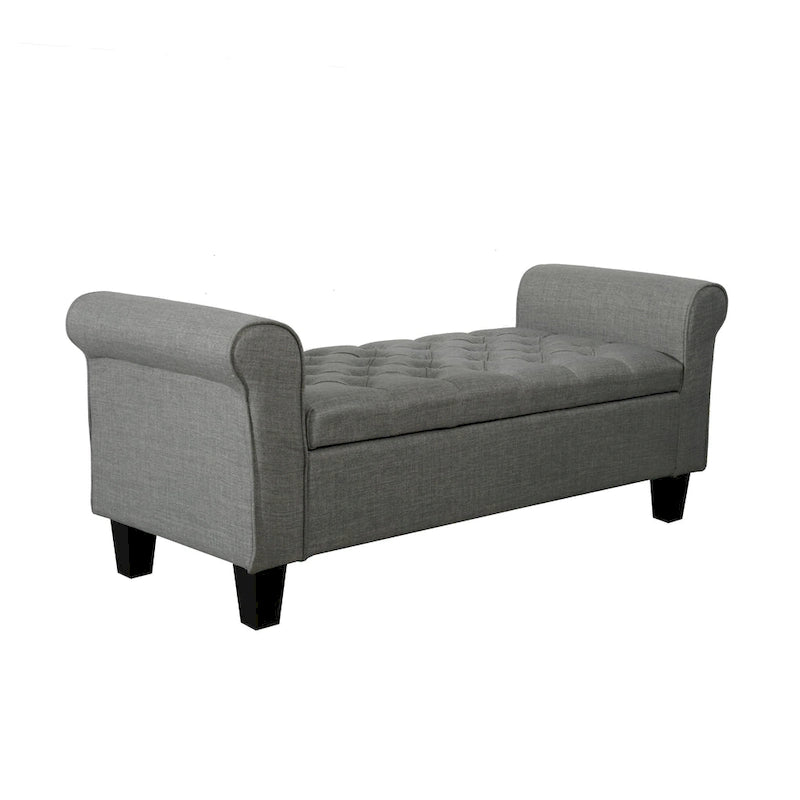 Banc de rangement capitonné en tissu avec couvercle à charnière