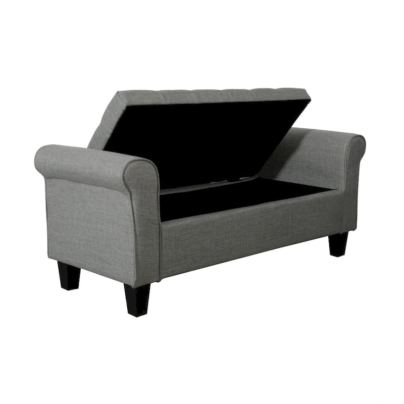 Banc de rangement capitonné en tissu avec couvercle à charnière