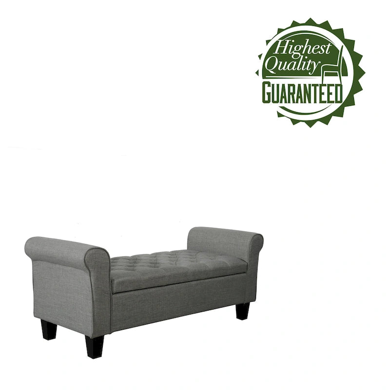Banc de rangement capitonné en tissu avec couvercle à charnière