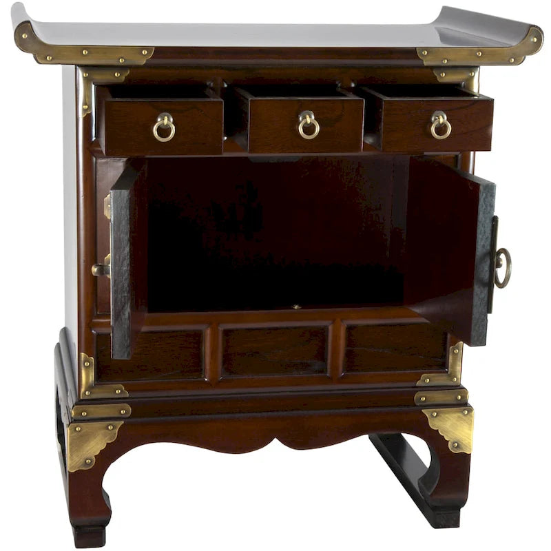Table de chevet/d'appoint à 3 tiroirs de style antique coréen, fabriquée à la main (Corée)
