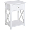 Table d'appoint, table de chevet de style campagnard avec tiroir de rangement, étagère ouverte et cadre en X, table de chevet pour salon, blanc
