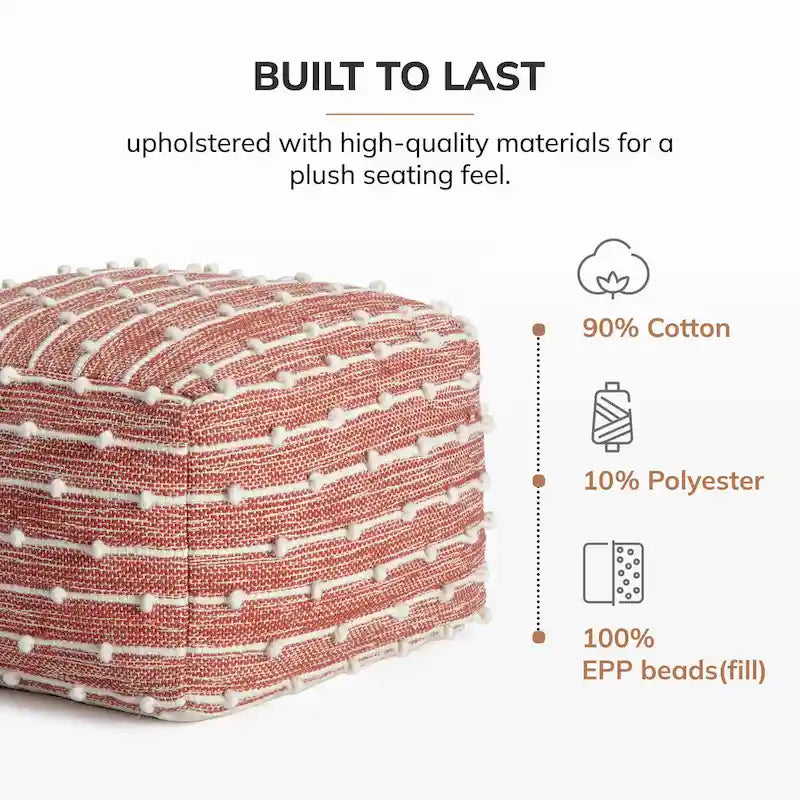 Pouf ottoman carré de 56 cm – Repose-pieds fait main pour salon, chambre, chambre d'enfant, crèche