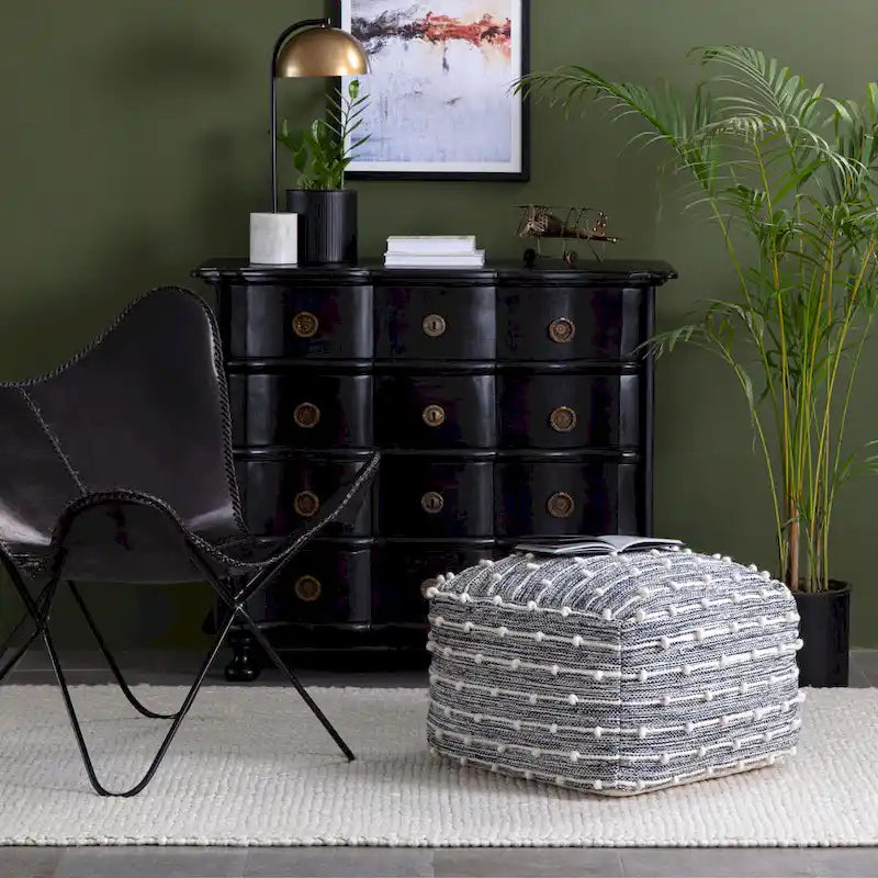 Pouf ottoman carré de 56 cm – Repose-pieds fait main pour salon, chambre, chambre d'enfant, crèche