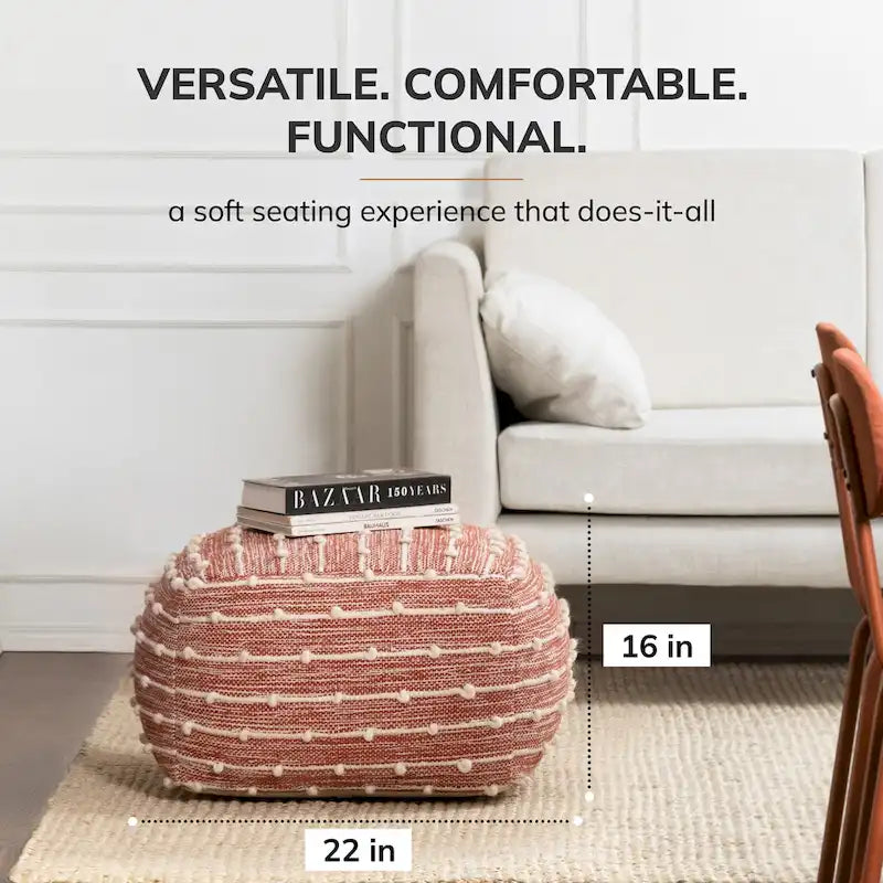 Pouf ottoman carré de 56 cm – Repose-pieds fait main pour salon, chambre, chambre d'enfant, crèche