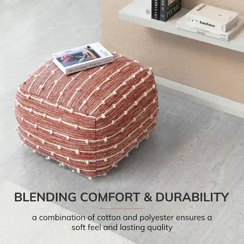 Pouf ottoman carré de 56 cm – Repose-pieds fait main pour salon, chambre, chambre d'enfant, crèche